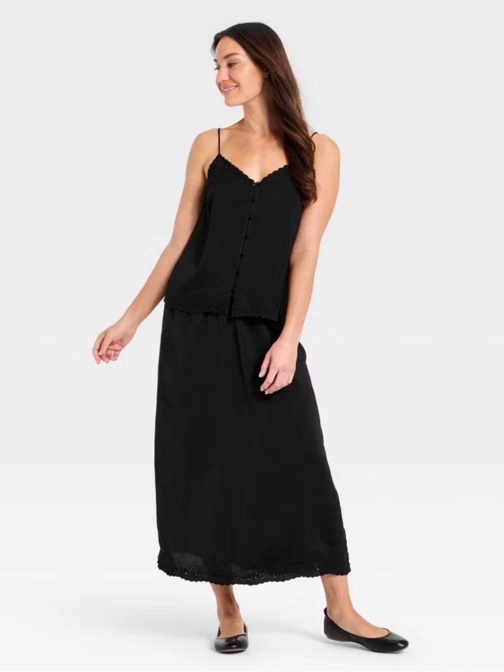 NWT Women Cutwork Midi A-Line Skirt Black Universal Thread XXL Lace Minimalist